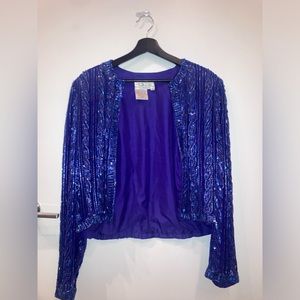 ✨VINTAGE✨Talbots Joan Leslie Royal Blue Beaded Silk Blazer Size 8